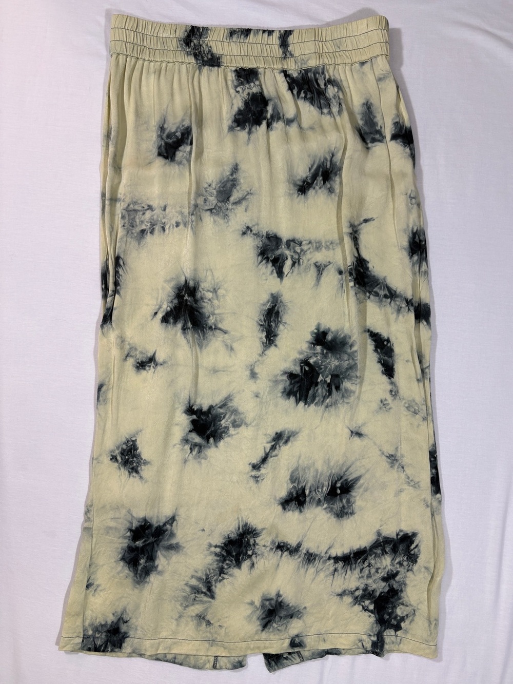 ZARA Tie-Dye Printed Elastic Waist Back Slit Maxi Skirt Off White Black L